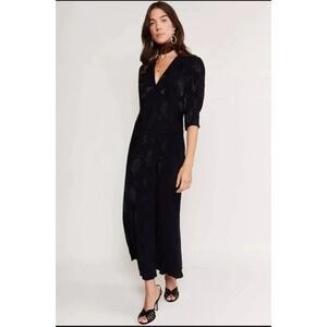 RIXO Black Midi V-Neck Dress